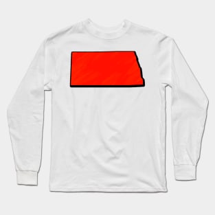 Bright Red North Dakota Outline Long Sleeve T-Shirt
